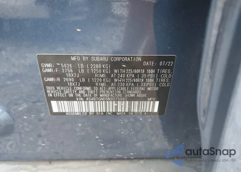 2022 Subaru Outback Limited Xt z USA, uszkodzony, nr VIN 4S4BTGND5N3275062